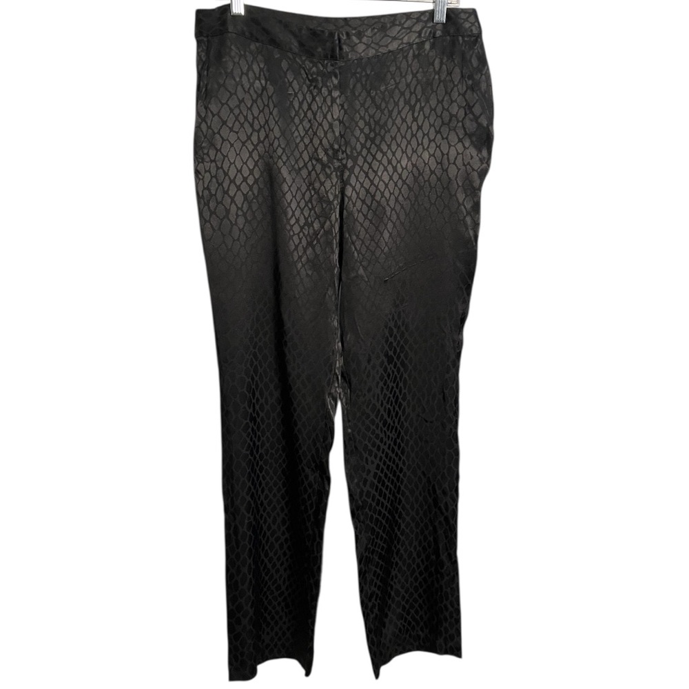 Alfani Pants Solid Black Satin Animal Print Jacquard Trouser Pockets Size 10